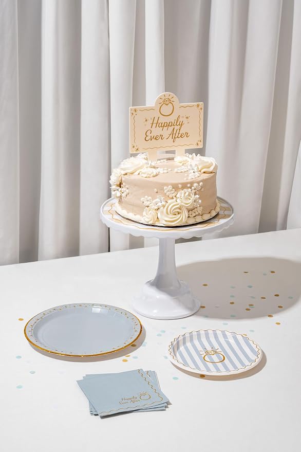 White/Tan Stripe Color Cake Stand for Celebrations by Emergency Confetti – Charming Tiered Display for Desserts at Birthdays, Weddings & Gatherings – Stylish & Thoughtful Presentation For Any Occasion