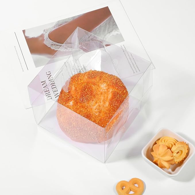 20Pcs Transparent Bakery Boxes with Handles, Mini Clear 5in 6in Cake Boxes,Clear gift box,Treat Box for Cake Chocolate Donut,Pastries,Cookies(6x6x5 in)