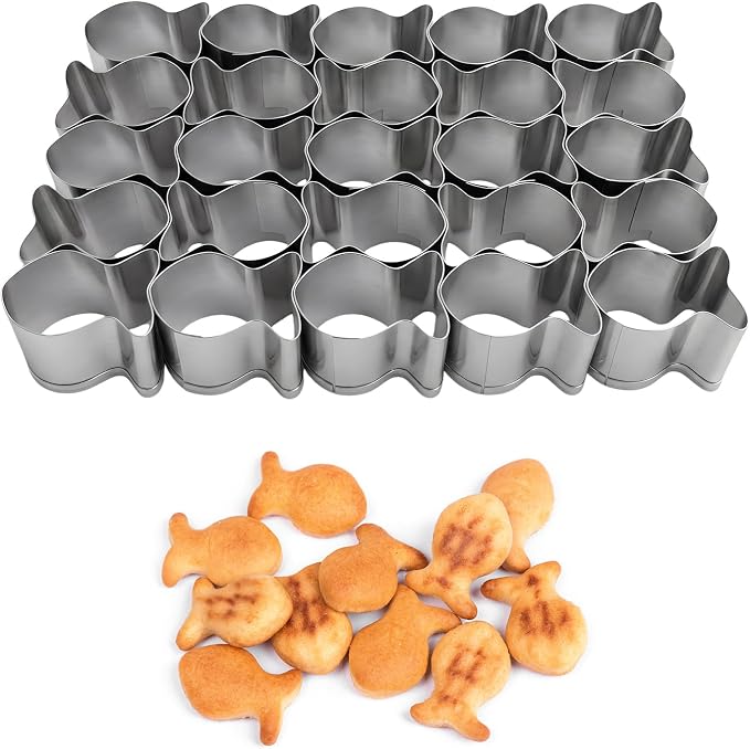 Gold Fish Cracker Cutter Stainless Steel Cookie Cutter Mold, Makes 25 Mini Fish Biscuits at Once, Baking Tool for Party Snacks, DIY Gift Treats