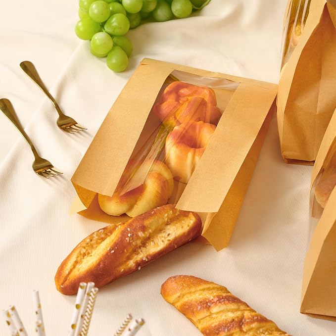 Moretoes 100 Packs Sourdough Bread Bags, Bread Bags for Homemade Bread, with Window Includes Label Seal Stickers for Baked Food Packaging Storage (13.7x8.3x3.5 Inch)
