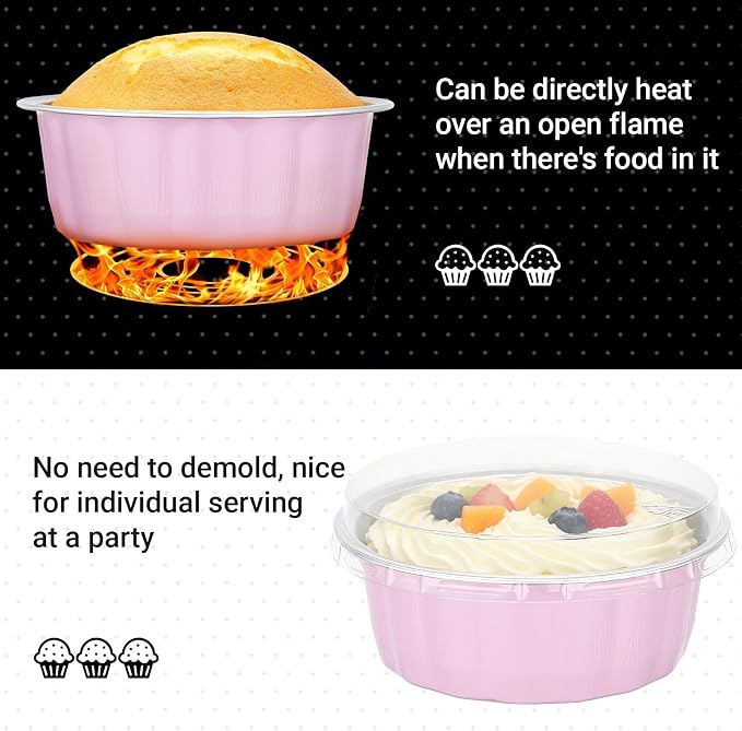 Beasea Aluminum Cups for Baking, 8oz 100 Pack Disposable Ramekins with Lids, Aluminum Foil Baking Cups Creme Brulee Muffin Cupcake Mini Pudding Ramekin Tin for Party Wedding - Pastel Pink