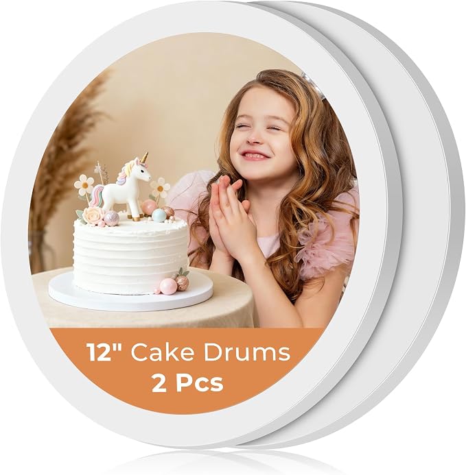 Kootek Cake Boards 12 Inch Round, 1/2 Inch Thick Cake Drum, Sturdy Corrugated Cardboard Base, Base para Pastel, White, 2 Pack