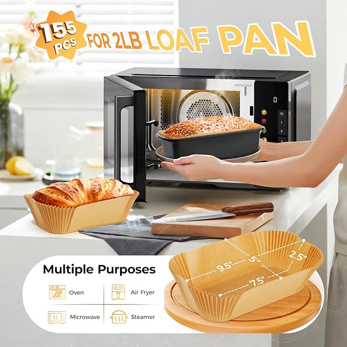 Loaf Pan Liners, 155Pcs Disposable Bread Pan Liners, Non-Stick Loaf Pan Parchment Liners for Easy Cleanup, 9x5 Inch Parchment Paper for Sourdough Baking, Toasts, Cakes, Banana Breads