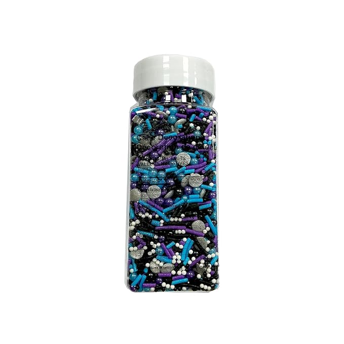 Edible Black Blue and Purple Silver Pearl Sprinkles 130g/4.5oz Black Series Sprinkles Candy Mix Jimmies for Cake Decorating Baking Ice Cream Cupcakes Wedding Party Valentines Christmas Supplies