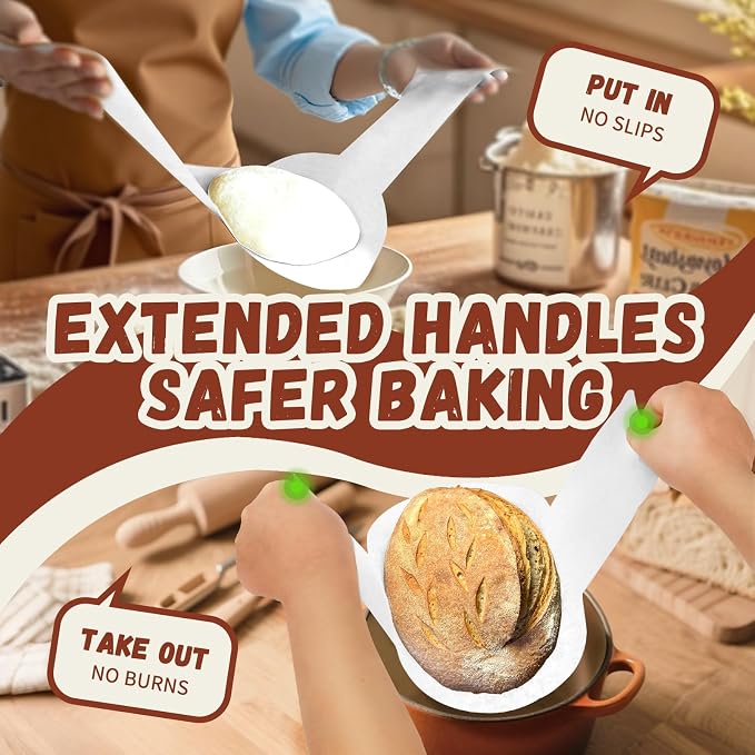 Disposable Parchment Paper for Sourdough Baking, GIGYES Bread Sling for Dutch Oven, 8" Round Parchment Paper with Long Handles for air fryer, Easy-Lift, Non-Stick, Odor-Free, White