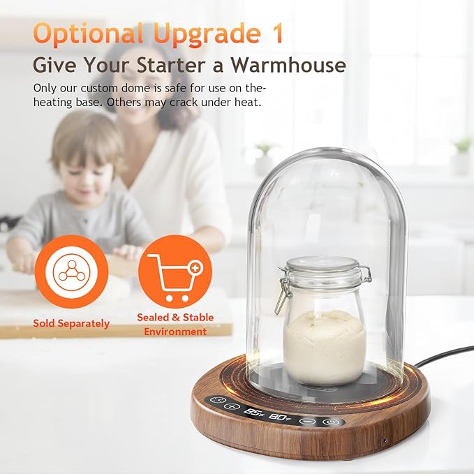 SourKeeper, Larger 2-in-1 Sourdough Starter Warmer Pro - 2026 Upgrade Larger Heating Plate, Dough Temp Probe, 1°F Control (70–110°F), 24H Timer, Real-Time Monitoring Walnut,6.5inch
