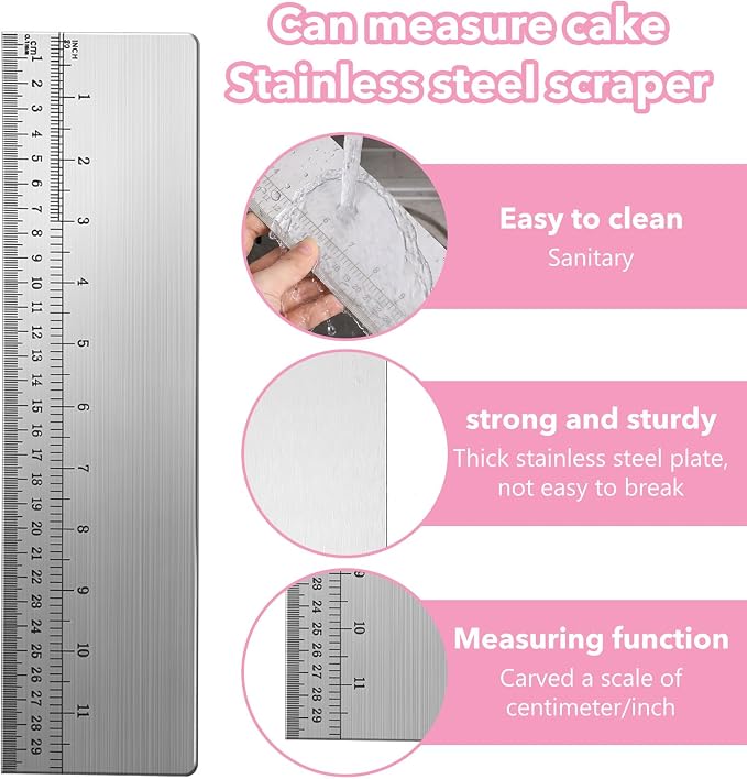 12 Inch Stainless Steel Cake Scraper, Bench Scraper for Cake Decorating | Comb smoother for buttercream frosting, icing scraping tool for cake decorating, baking supplies, professional pastry use