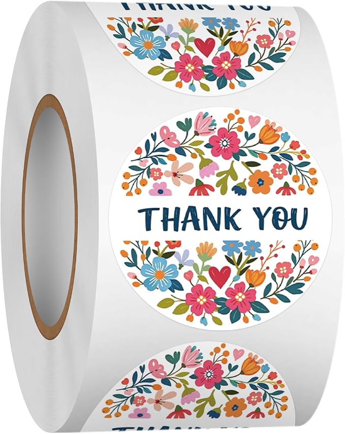 Louise Maelys 1.5Inch Thank You Stickers Roll 500Pcs Floral Pattern Labels | Waterproof Flower Thank You Stickers For Small Business, Easy Peel, Envelope , Gift Packaging, Party Favors Handmade Sellers