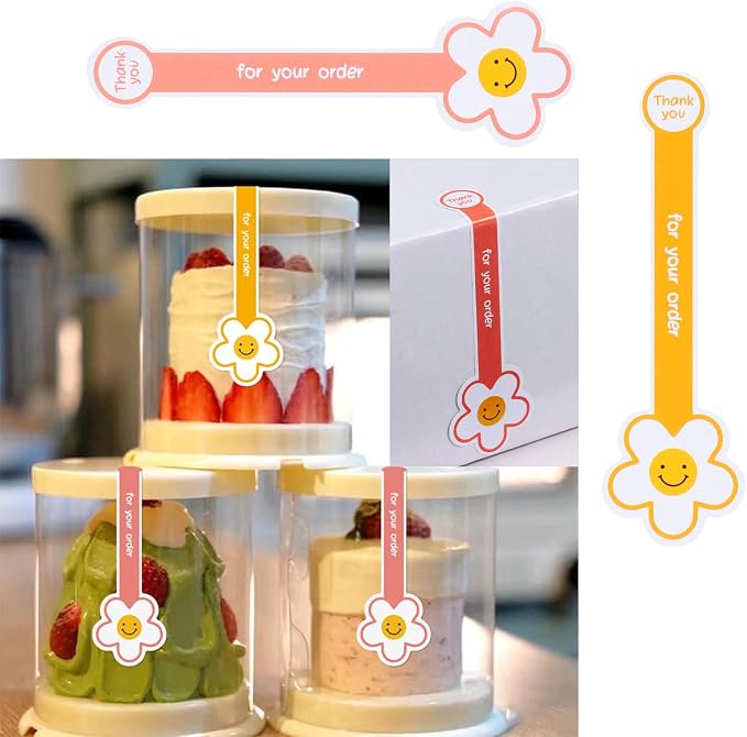 Beyonday 200pcs Handmade Lollipop Baking Stickers for Cake Box/Tins/Jars/Coffee Cups/Bottles, Long Label Flower Sealing Bakery Stickers for Gift Wrapping Self-Adhesive Tamper Evident Seal Labels
