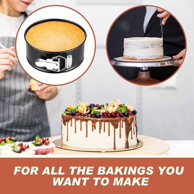 Funnymoom 4 Pcs 6 Inch Non Stick Springform Pan with Removable Bottom Carbon Steel Round Springform Cheesecake Pan with Stainless Steel Spring Buckles for Baking Kitchens Restaurant(Black)