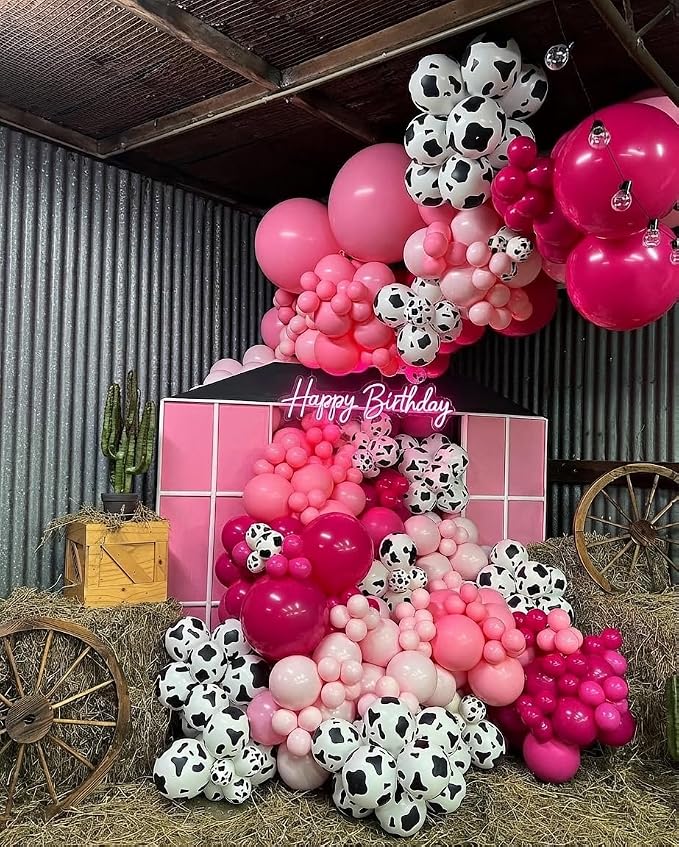 Disco Cowgirl Party Decorations 181Pcs Hot Pink Silver Cowgirl Balloon Arch Garland Kit for Anniversary, Bachelorette,Cow Girl Birthday, Farm, Western, Cowboy Theme Party Decoration