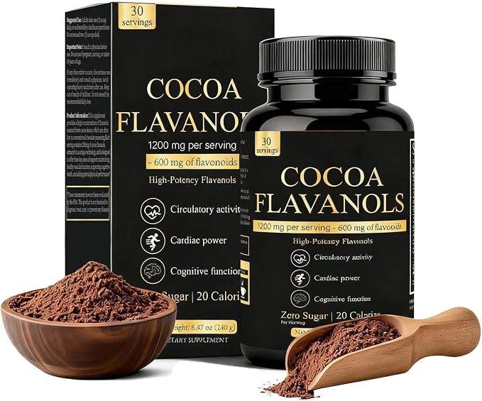 High Flavanol Cocoa Powder Supplement with 1200mg Flavanols & Flavonoids (600mg Epicatechin) for Heart Health, Nitric Oxide Support & Energy, 10X More Flavanols Than Regular Cocoa Powder (01)
