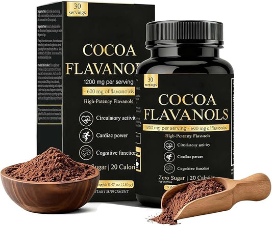 High Flavanol Cocoa Powder Supplement with 1200mg Flavanols & Flavonoids (600mg Epicatechin) for Heart Health, Nitric Oxide Support & Energy, 10X More Flavanols Than Regular Cocoa Powder (01)