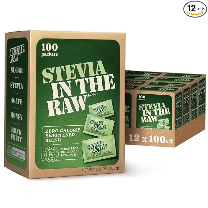 STEVIA IN THE RAW, Zero Calorie Sweetener Packets 100 Count Box (12 Pack)