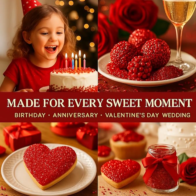 Confect Red Sprinkles Mix – Valentine’s Day, Birthday Cake & Cupcake Decoration – Includes Dragees, Jimmies & Sparkling Sugar –Edible Dessert Topping-Vegan, Gluten-Free, Nut-Free, Soy-Free, Dairy-Free, Palm Oil-Free- 5 Oz