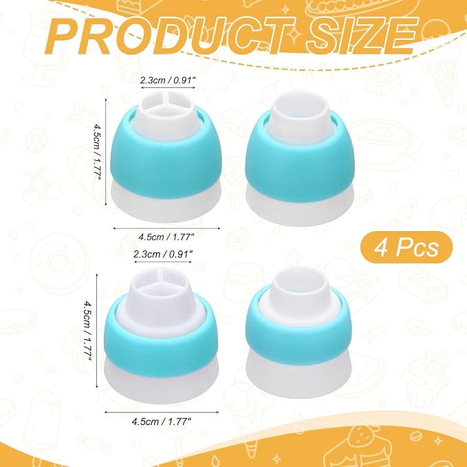 uxcell 4 Pcs Piping Tip Coupler, Plastic 3 and 1 Color Couplers Icing Frosting Piping Bag Reusable Cake Baker Decor Tools for Pastry Cupcake Tips Russian Flower Mouth Nozzles, Light Blue