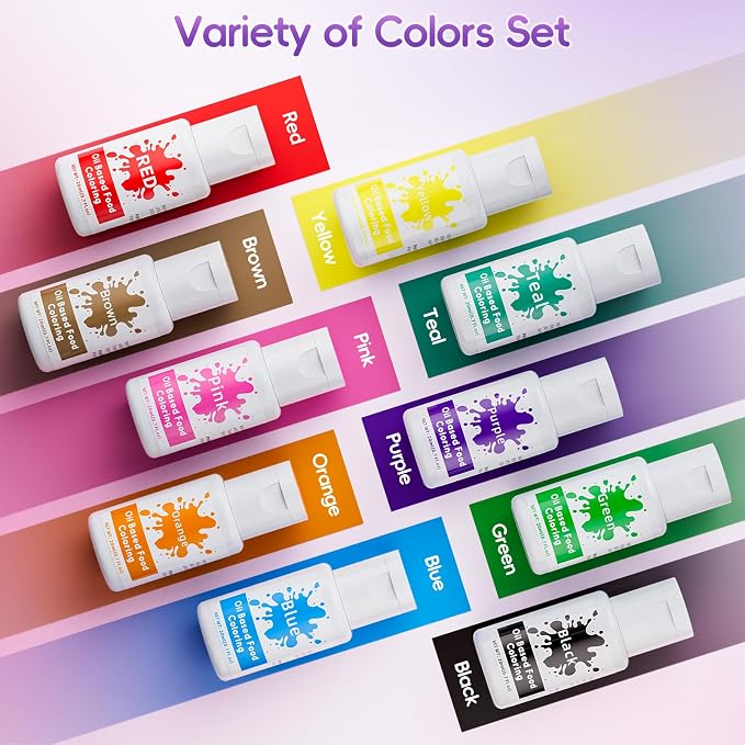 Oil Based Food Coloring for Chocolate - 20ml X10 Colors Edible Food Dye for Sugar Candy Melts Oil Frosting Icing Dye for Backing Cookies Fondant Food Color for Cake Decorating - 0.7 Fl. Oz/Bottles