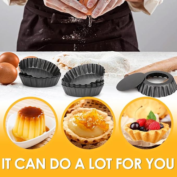 12 Packs Egg Tart Mold, 3" Mini Tart Pans Removable Bottom, Reusable Non-Stick Cupcake Cake Muffin Mold, Mini Pie Pans Set For Baking (Black)
