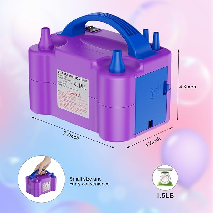 Electric Balloon Pump, Portable Electric Balloon Blower Machine Balloon Air Pump, Dual Nozzle 110V 600W Balloon Inflator for Party Decoration Christmas Birthday