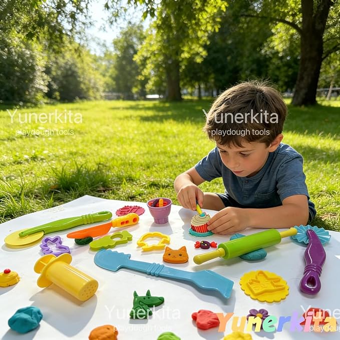 Dough Tool Set for Kid, 9 Pcs Dough Tools Accessories for Kids Ages 2-4-8, Includes Cutters Roller, Rolling Pins, Scissors, Plastic Knife