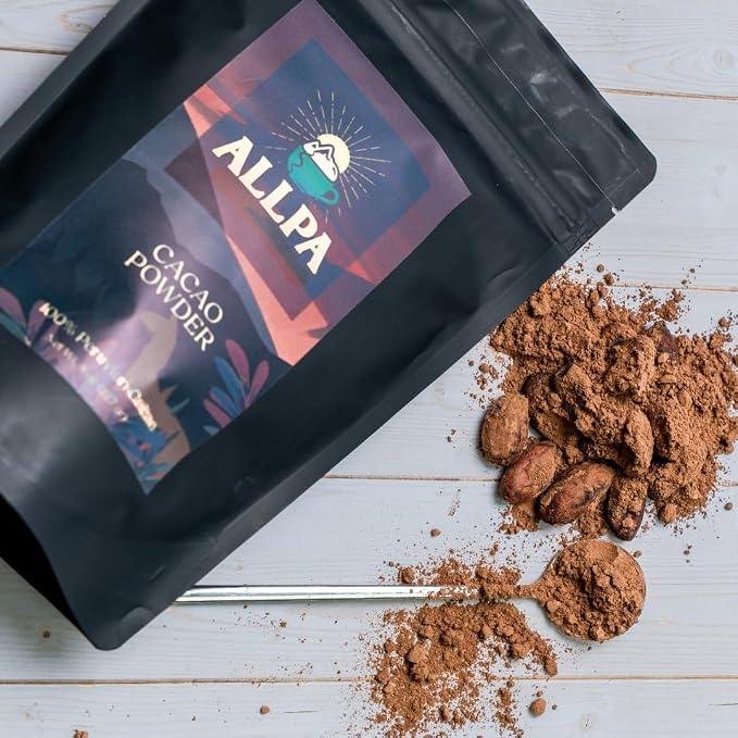 Allpa Peruvian Cacao Powder 8 oz, 100% Pure Unsweetened Single Origin Cacao from San Martin, Peru, Non-Alkalized, Lightly Roasted, Vegan, Gluten Free, Great for Smoothies, Baking & Hot Chocolate