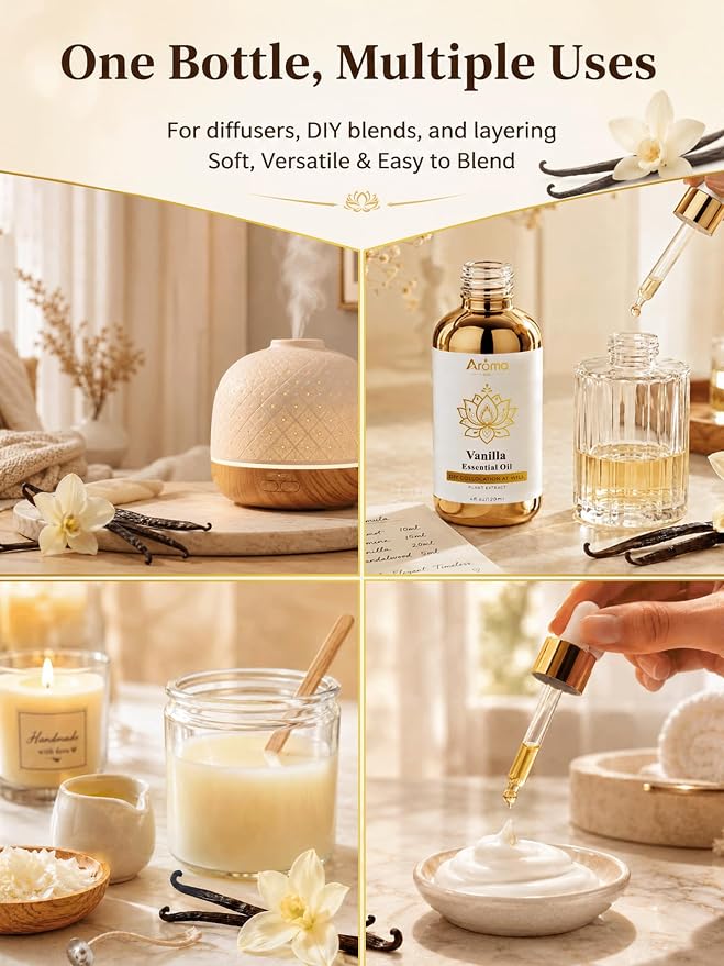 Vanilla Essential Oil, Warm & Cozy Vanilla Scent | For Diffusers, Home Fragrance and Aromatherapy, Skin Care, Home Care and Candle Making