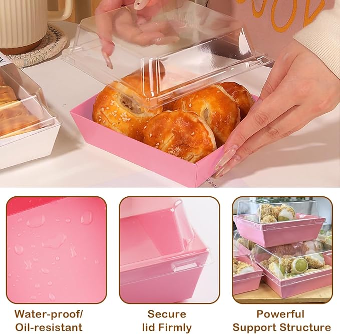50-Pack Disposable Charcuterie Boxes with Clear Lids - 4 Inch To Go Paper Mini Charcuterie Box for Charcuterie, Fruits & Desserts | Gift-Ready Food Presentation Boxes