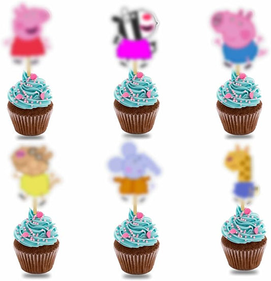 Pepa Pig Cupcake Topper Decorations – Cartoon-Themed Party Cake Picks Featuring Pepa, Family & Friends – Fun Supplies for Birthdays, Celebrations & Collectors