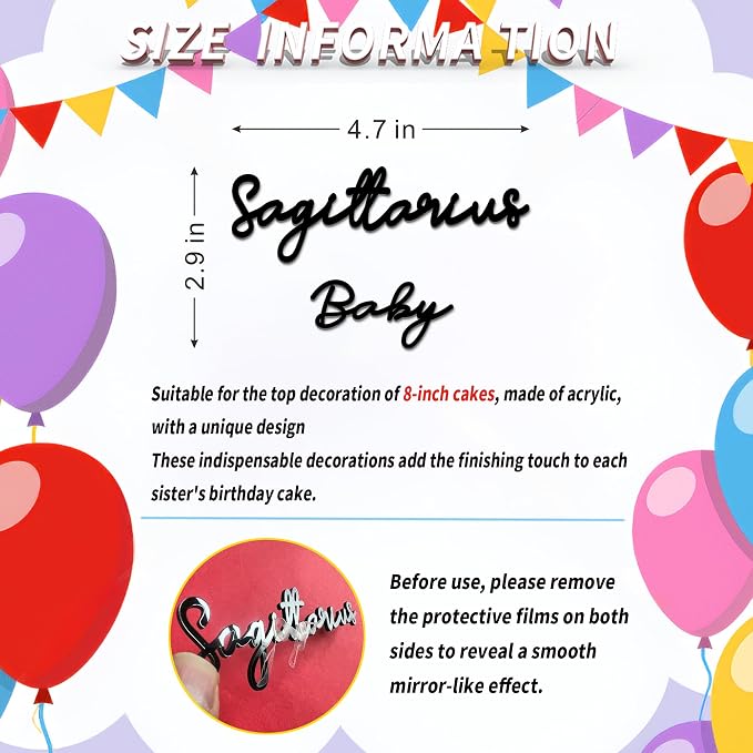 Libra Cake Topper – Zodiac Birthday Decoration for Libra Season, Horoscope Party Supplies for Baby or Adult Birthday (Sagittarius baby black)