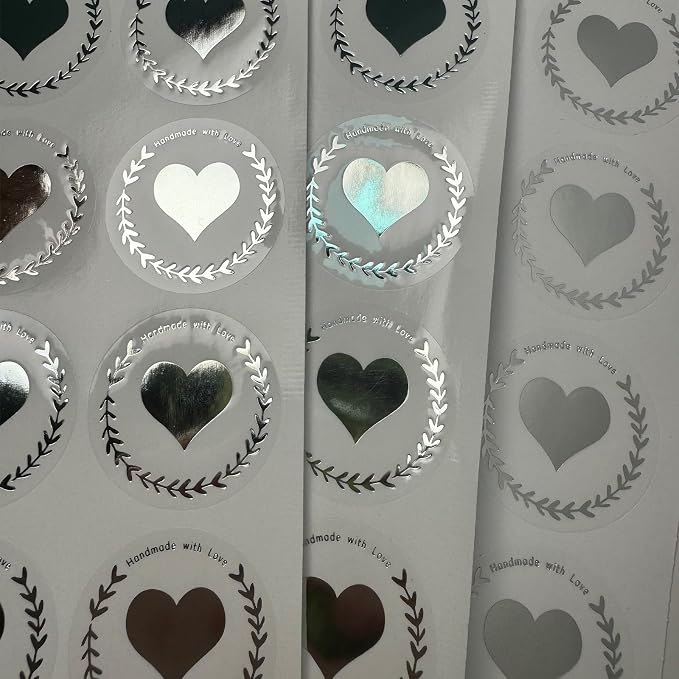 100 Pcs Handmade with Love Stickers, Transparent Foil Sticker, 1.6 Inch Round Self-Adhesive Seals for Gift Packaging, Small Business, Envelope & Thank You Cards (Sliver)