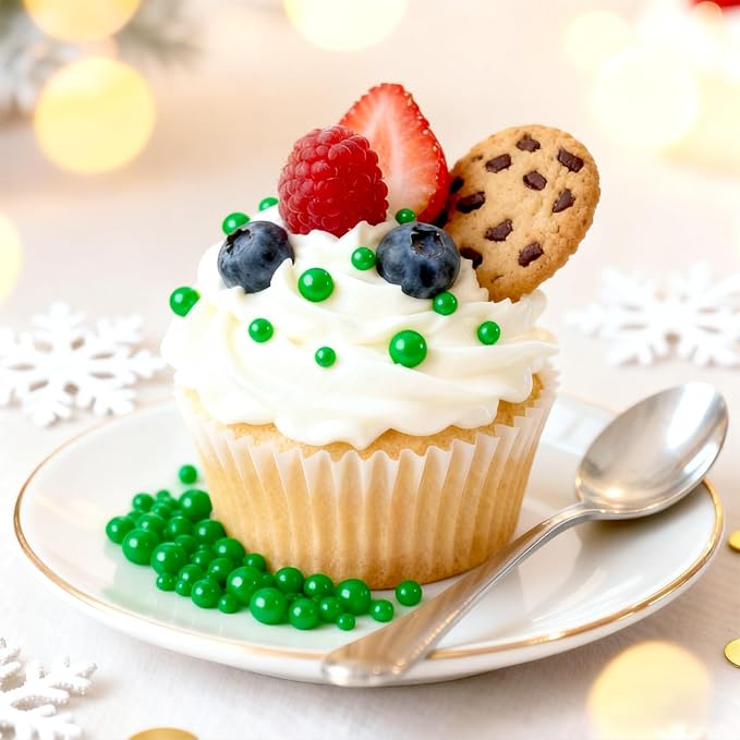 Deep Green Sugar Pearl Sprinkles, Edible Sugar Pearls for Cake Decorating, Baking Cake Decorations, Cupcake Toppers, 180g/6.35oz, Mix Size, Easter Party Holiday Supplies