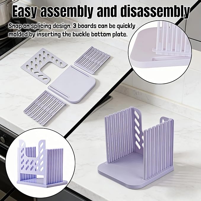 Adjustable Bread Slicer for Homemade Toast - 4 Thickness Settings Foldable Bread Cutting Guide with Crumb Tray, Food Grade ABS Kitchen Baking Tool for Bread, Cheese, Fruits & Vegetables