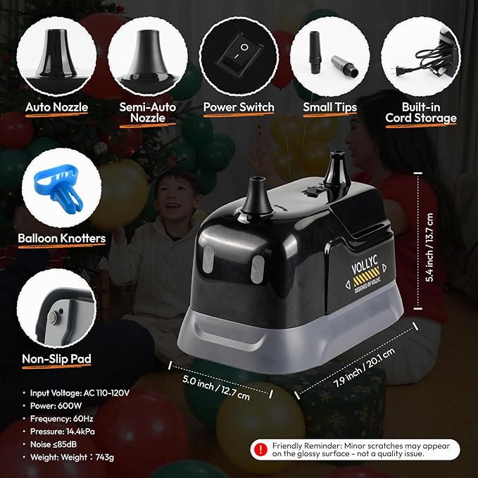 Balloon Pump Electric, Dual Nozzle Balloon Inflator Air Pump, Fast & Easy Inflation for Party Decorations, Birthday, Wedding, Baby Shower – Lightweight, Portable Balloon Blower Machine