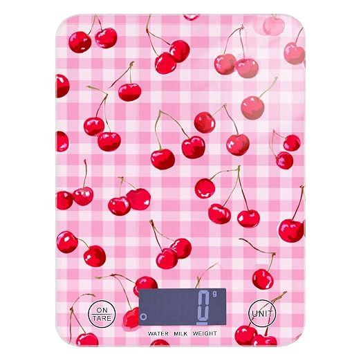 Food Scale Kitchen Scale Food Weight Scales Digital Weight Grams and Ounces Small Electronic Food Scale for Baking Cooking Pink Juicy Checkered Cherry