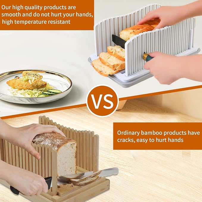 Professional Bread Slicer with Adjustable Guide, Foldable Cutter for Homemade Loafs, Bagels, Crumb Catcher Tray, Dishwasher Safe, Effortless Thick/Thin Slices