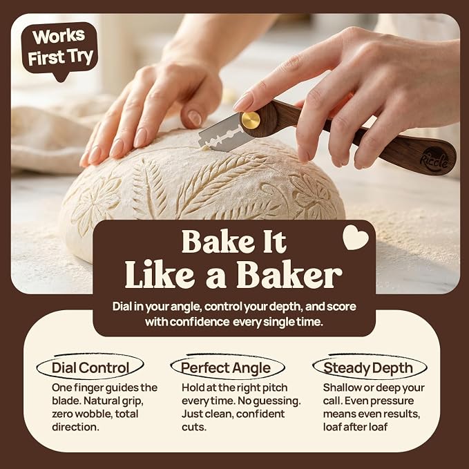 RICCLE Goose Bread Lame for Sourdough Bread, Walnut Wood Bread Scoring Tool with 15 Replacement Blades, Magnetic Safety Guard and Finger Sleeves for Artisan Baking