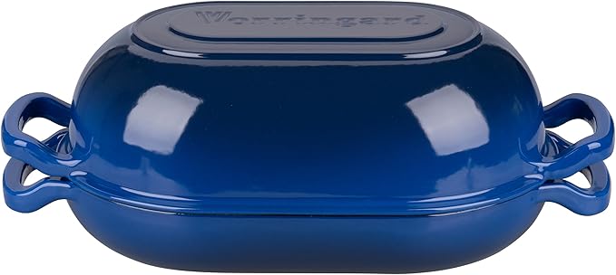 VORRINGARD Enameled Cast Iron Sourdough Bread Oven, Dutch Oven, Loaf Cast Iron Bread Pan for Homemade Bread Baking, Meatloaf Pan with Lid, 5QT, Blue