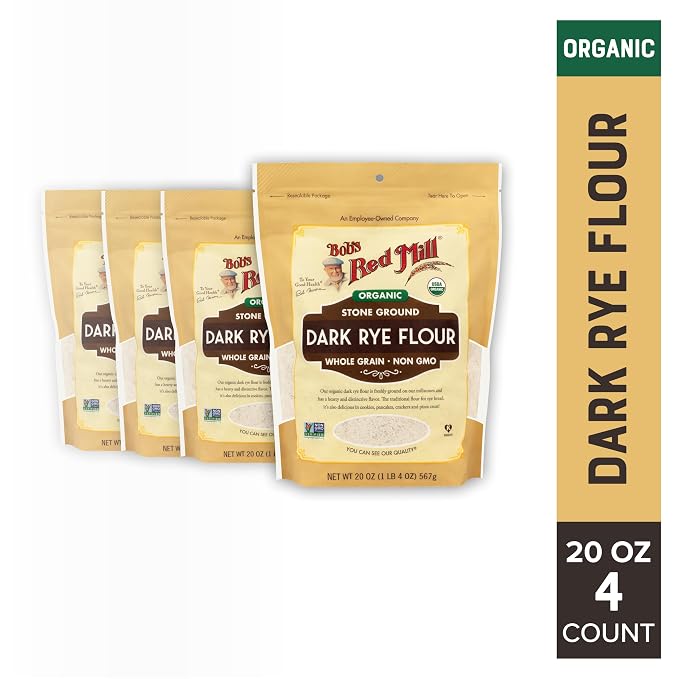 Bob's Red Mill Organic Dark Rye Flour, 20oz (Pack of 4) - Organic, Non GMO, Whole Grain, Vegan, Kosher