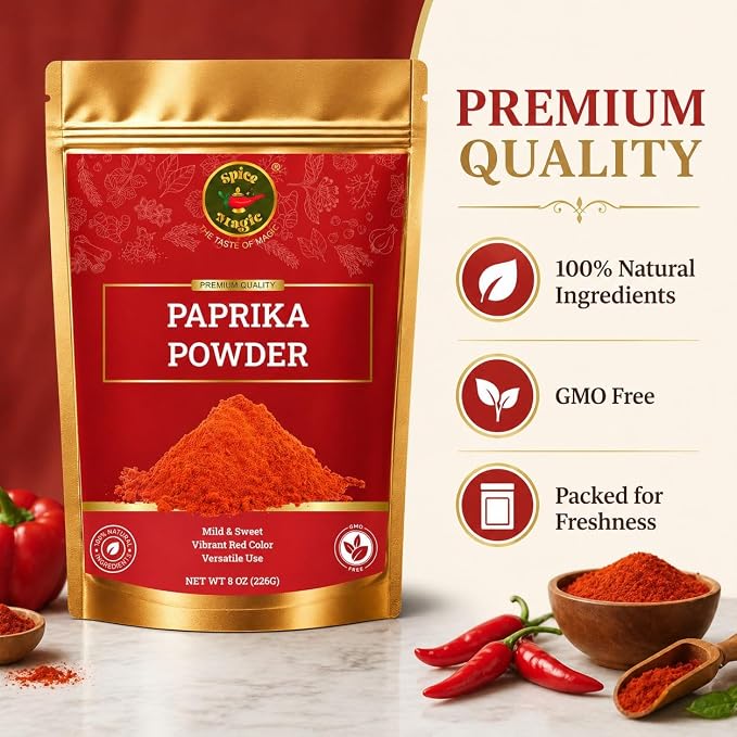 Spice Magic Sweet Paprika Powder 8 oz | Premium Spanish-Style Paprika | Mild, Sweet & Vibrant Red Color | Perfect for BBQ, Chicken, Vegetables, Soups & Sauces
