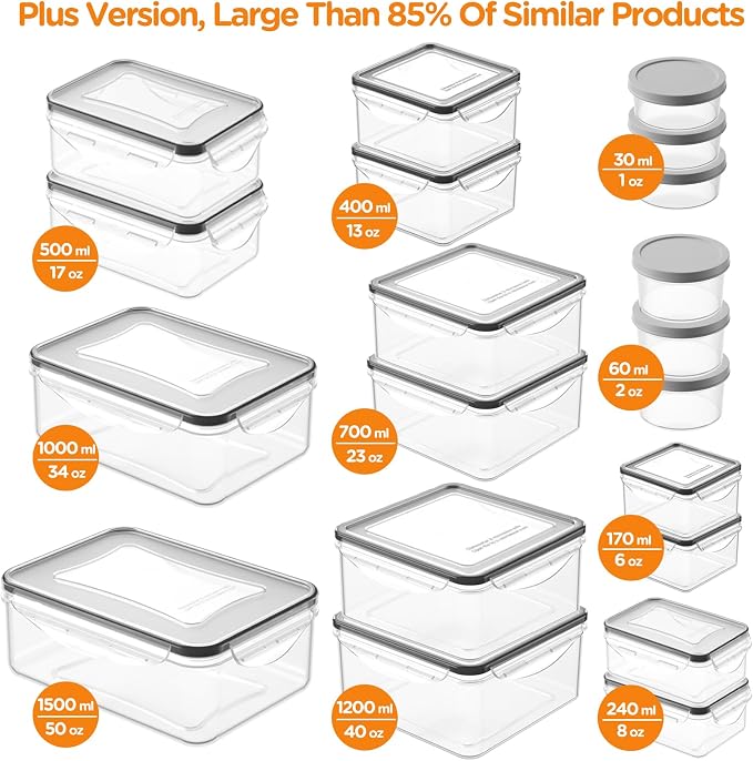 HOMETALL 40 PCS Food Storage Containers with Lids Airtight, 100% Leakproof Plastic Meal-Prep Containers Reusable(20 Containers & 20 Lids),Microwave and Dishwasher Safe, Includes Labels & Pen
