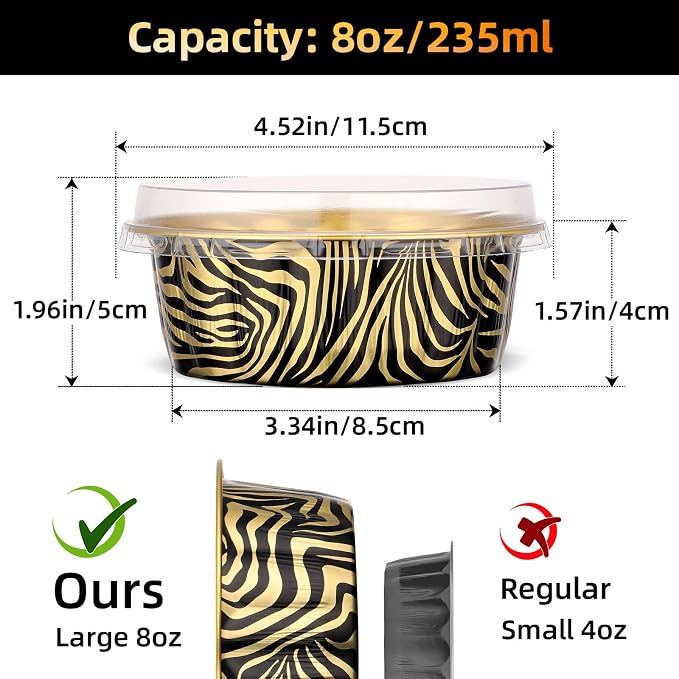 Beasea 8oz Disposable Ramekins with Lids, 120 Pack 235ml Aluminum Foil Baking Cups, Round Muffin Mini Creme Brulee Cups Tins Individual Cupcake Containers for Party Party - Tiger Stripes