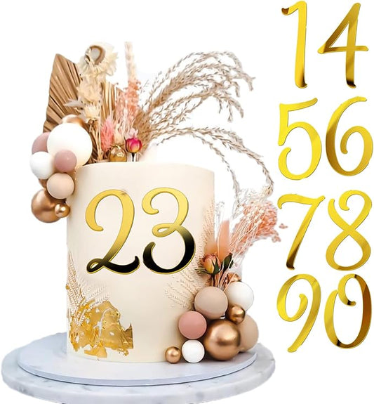 Acrylic Cake Numbers Topper, 0-9 Numbers Happy Birthday Cake Topper Gold Acrylic Wedding Party Cupcake Toppers for Birthday Party Wedding Anniversary Decorations