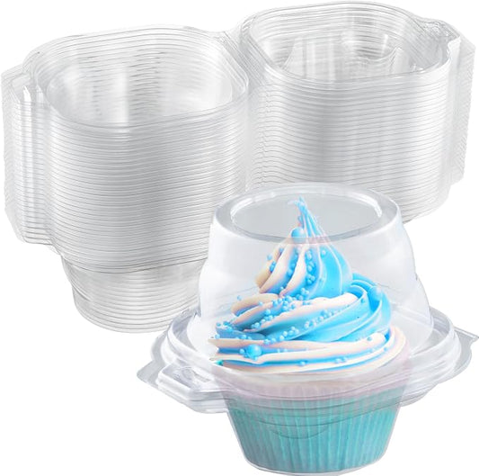 Individual Cupcake Containers (25 Pack) | Clear Plastic Disposable Cupcake Boxes / Holders | Single Cupcake Holder with Dome Lid Bulk | Plastic Cupcake Muffin Container Carrier Boxes to Go