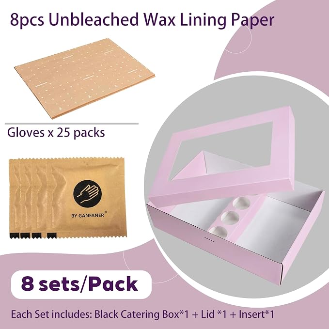 Pastry Serving Box Cardboard Heavy Duty 8PK, Assorted Food Platter Box w/Lid Indoor Outdoor for 5-8 People, Stably Filled Catering Trays w/Lid for Gift(15"x10"x3.5" Pink)