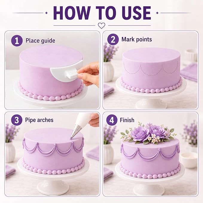 Hushee 2 Pcs Cake Arch Guide Tool Cake Decoration Tools Swag Marker Tool Piping Guide Convenient for Controlling Size and Position for Piping Beginners and Baker (White)