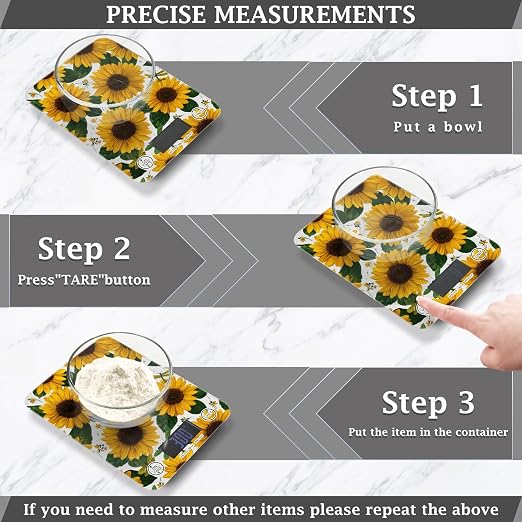 Food Scale Kitchen Scale for Baking Cooking Digital Food Weighing Measuring Scale Small Waterproof Electric Food Scale Sunflowers and Green Dragonflies
