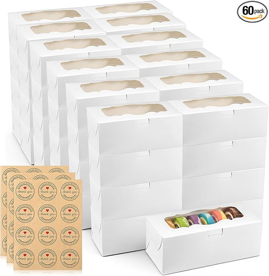 60 Pcs 9x4x3.5 Inch Cookie Boxes, White Bakery Boxes with Window | Large Cookie Box Treat Box Loaf Cake Boxs for Roll Cakes Desserts Muffins Donuts Candies Weddings Parties and Gifts