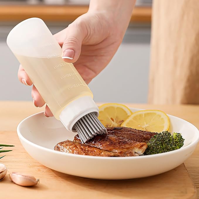Food - Grade Silicone Oil Brush Bottle | Soft Heat - Resistant, Reusable Basting Tool With Scale, Outdoor Grill Oil Dispenser | Kitchen Squeeze Bottle, Non - Shedding (175ml 2pcs)