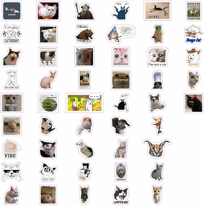 BulbaCraft 100Pcs Cat Meme Stickers - Funny Cat Stickers, Gifts for Women & Men