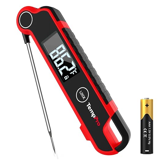 TempPro TP620 Instant Read Meat Thermometer Digital, Cooking Thermometer with Large Auto-Rotating LCD Display, Waterproof Food Thermometer Digital for Kitchen, BBQ, or Grill (Previously ThermoPro)